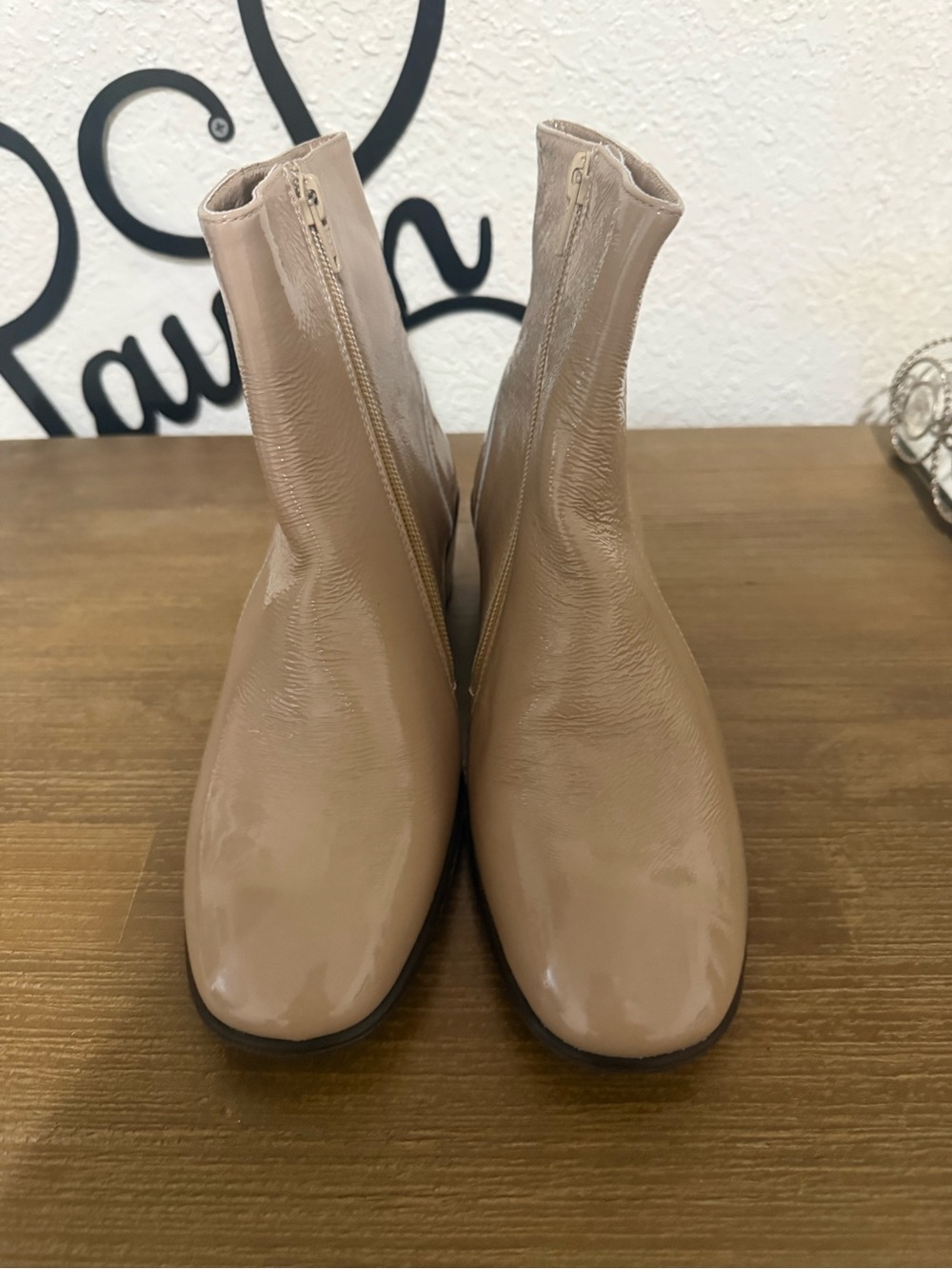 Women’s Patent Ankle Boots in Nude Beige